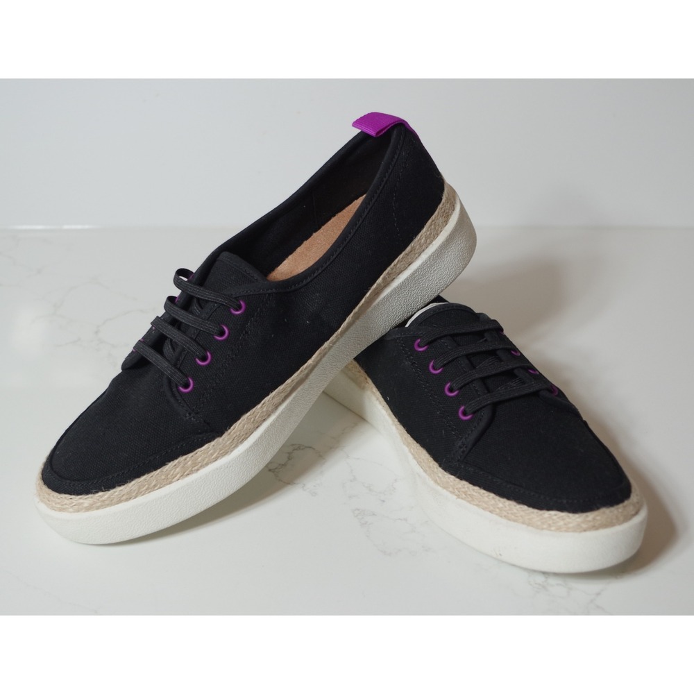 NWOB Vionic Woman's 6 Jovie Black Canvas Espadrille‎ Sneakers Purple Accents